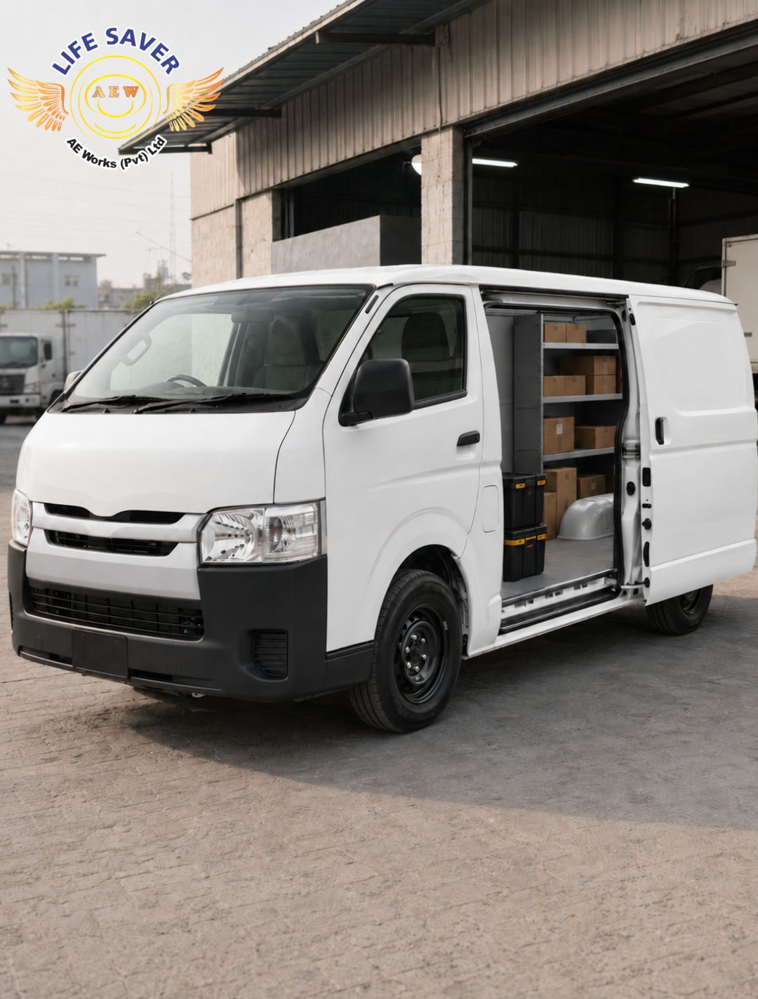 Toyota Hiace cargo conversion with professional shelving and organised commercial load space in Pakistan