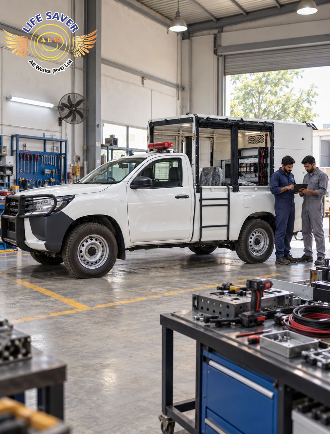 Toyota Hilux specialised security vehicle during mobile command vehicle fabrication planning in Pakistan